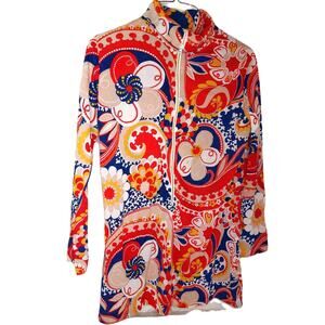 Vintage Rhoda Lee Psychedelic Paisley Nylon Long Sleeve Blouse Top Size 14